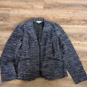 CAbi Navy and Black Textured Zip-Front Blazer